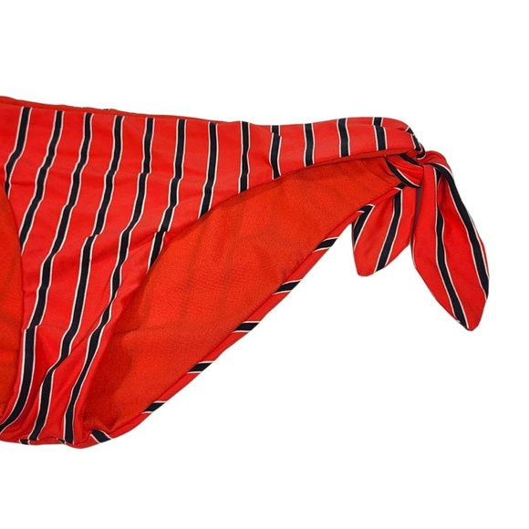 Billabong Hot For Now Lowrider Tie Bikini Bottom Bandeau Top Set in Red Stripe - Picture 4 of 13